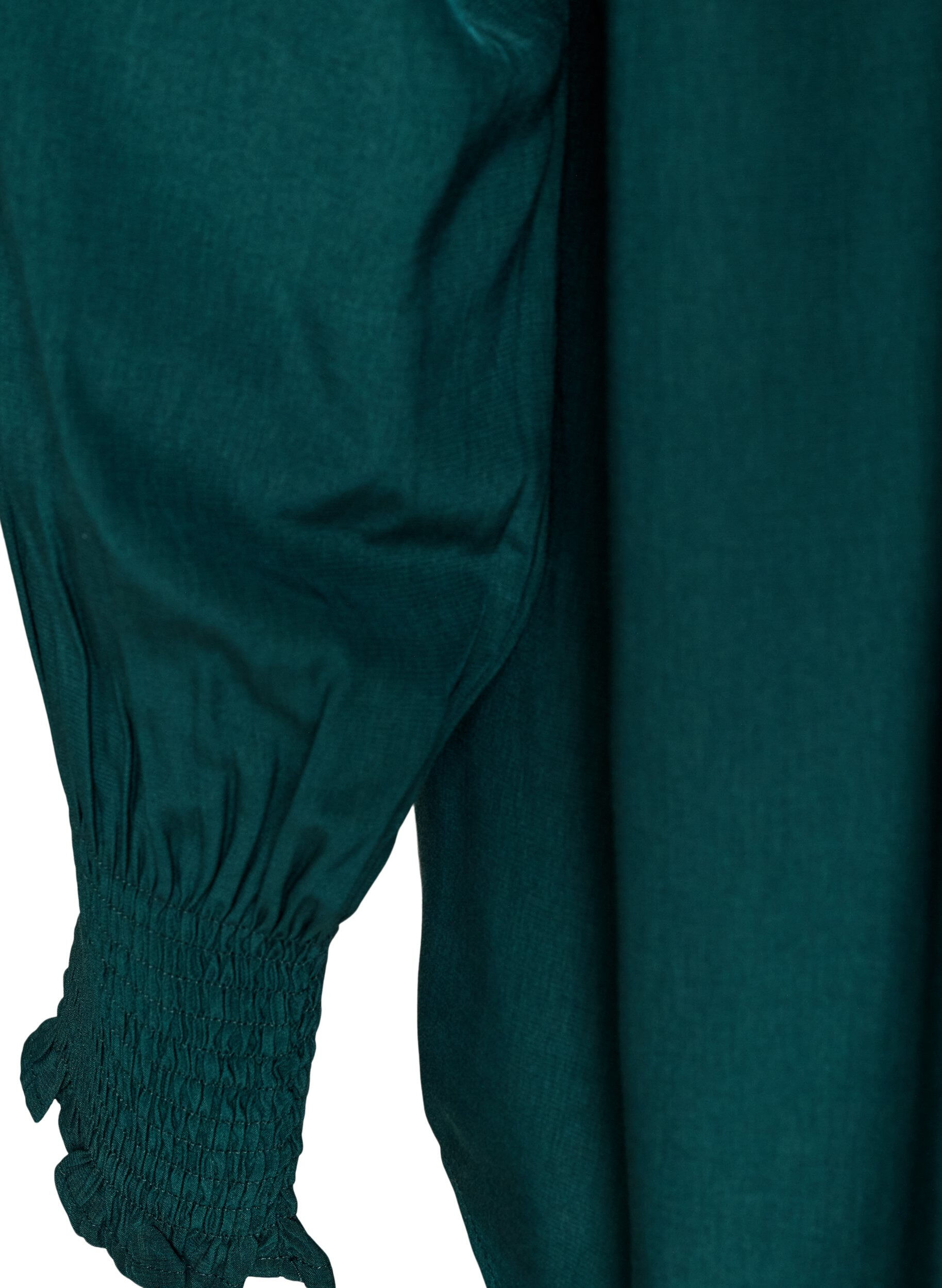 ZizzifashionBlouse with ruffle collar and ruching, Green, Packshot image number 3