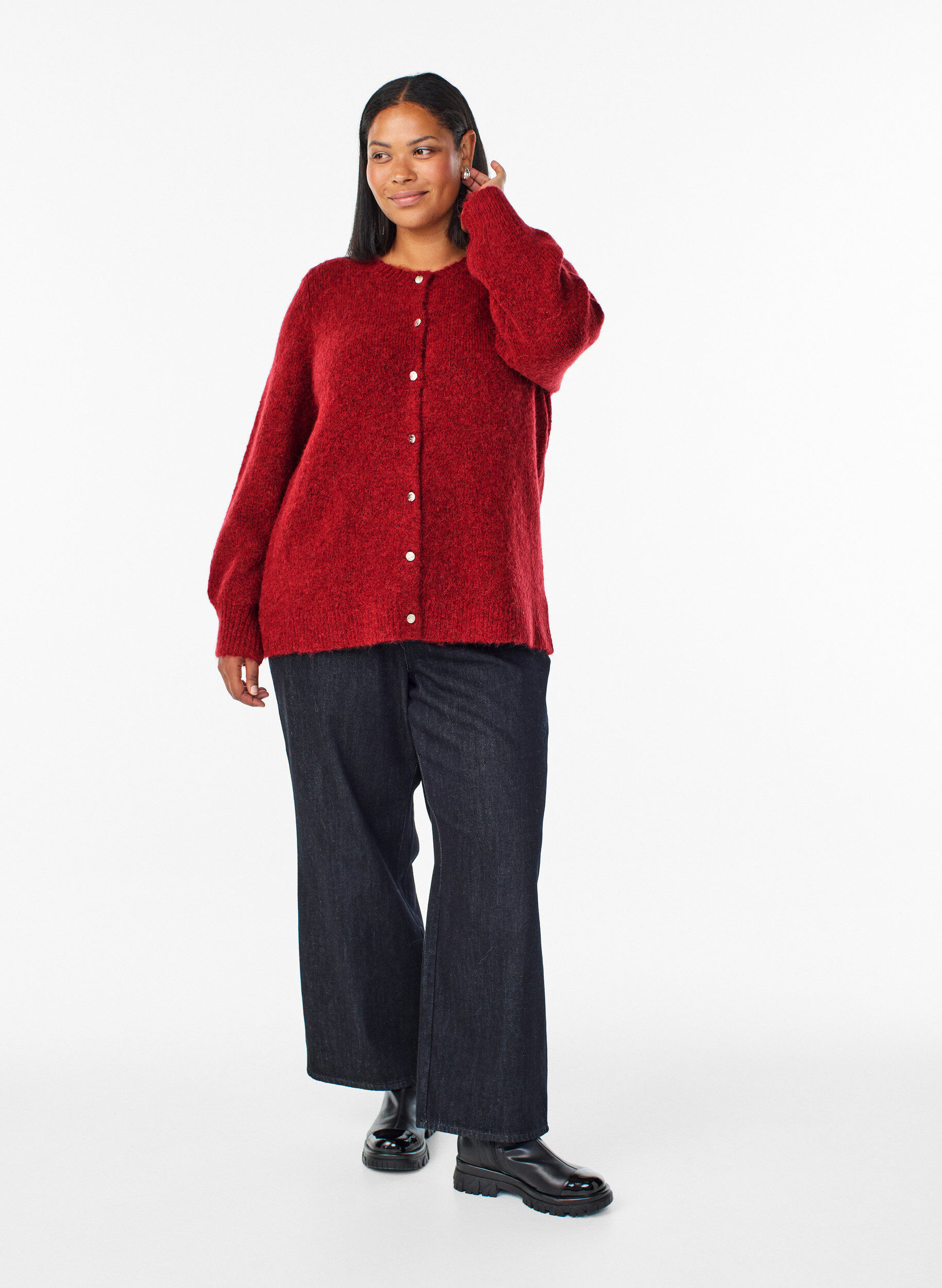 Zizzifashion Cardigan with wool and alpaca and decorative buttons, Red, Model image number 1