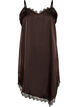 Satin-look dress with lace trim, Brown, Packshot image number 0