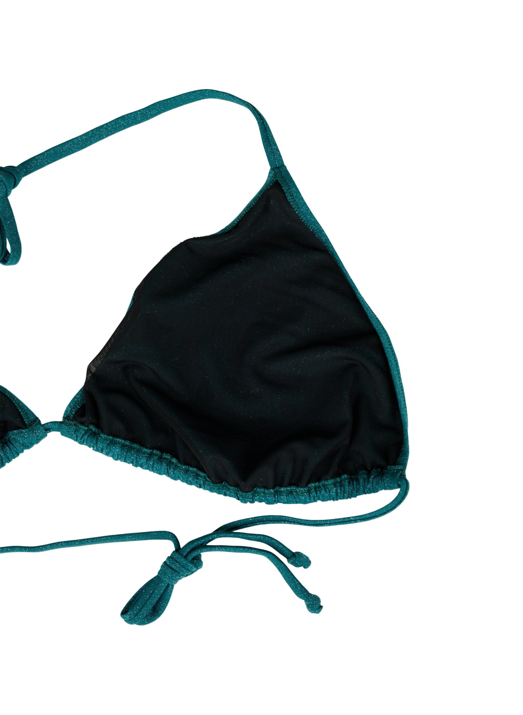 Zizzifashion Glitter triangle bikini top, Green, Packshot image number 3