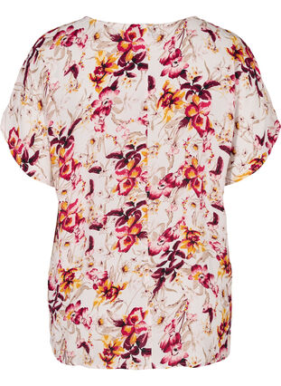 Viscose blouse with print and short sleeves, Beige w. Flower AOP, Packshot image number 1