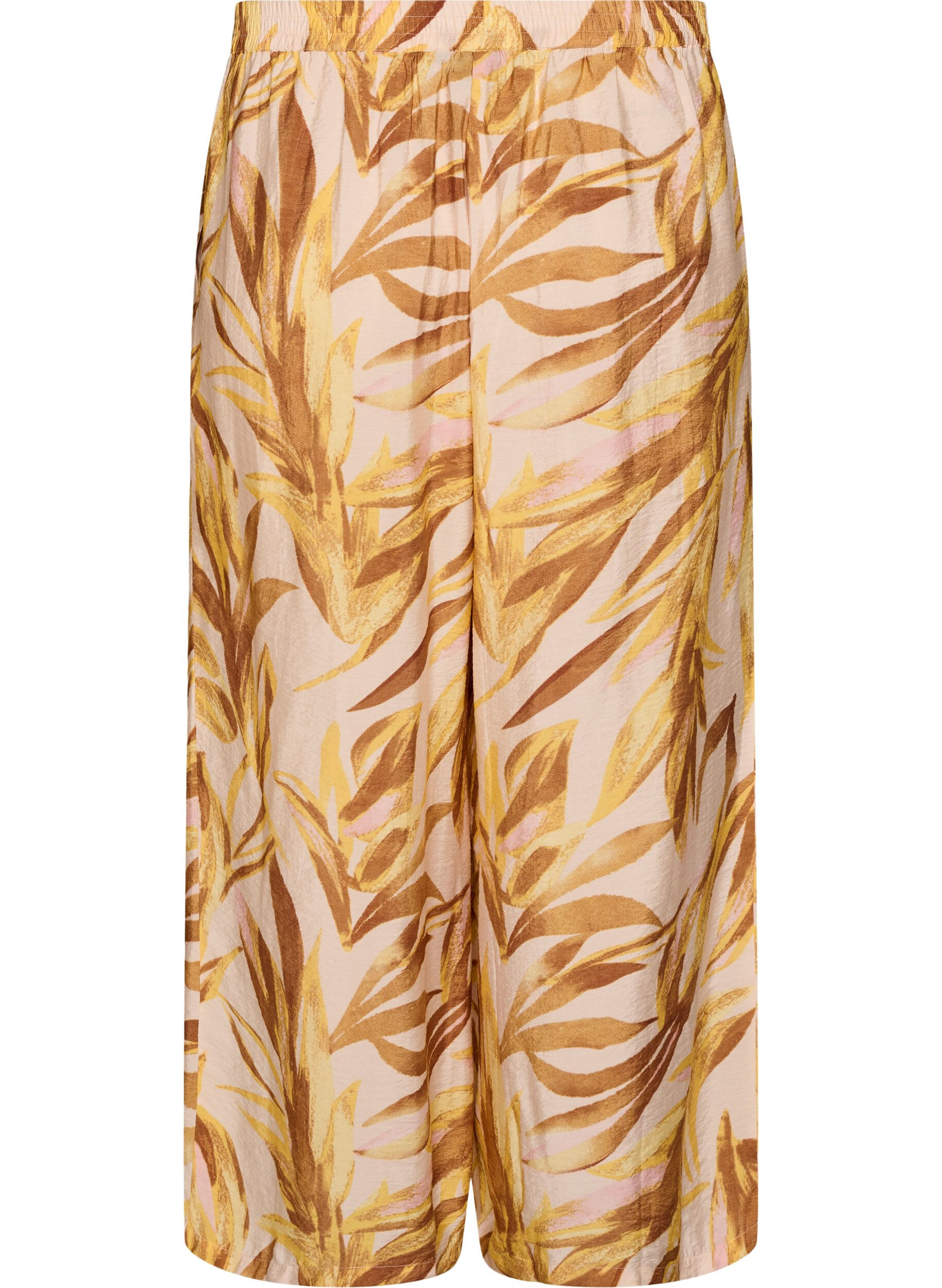 Zizzifashion Wide-leg trousers with leaf print and a high elasticated waist, Yellow, Packshot image number 1