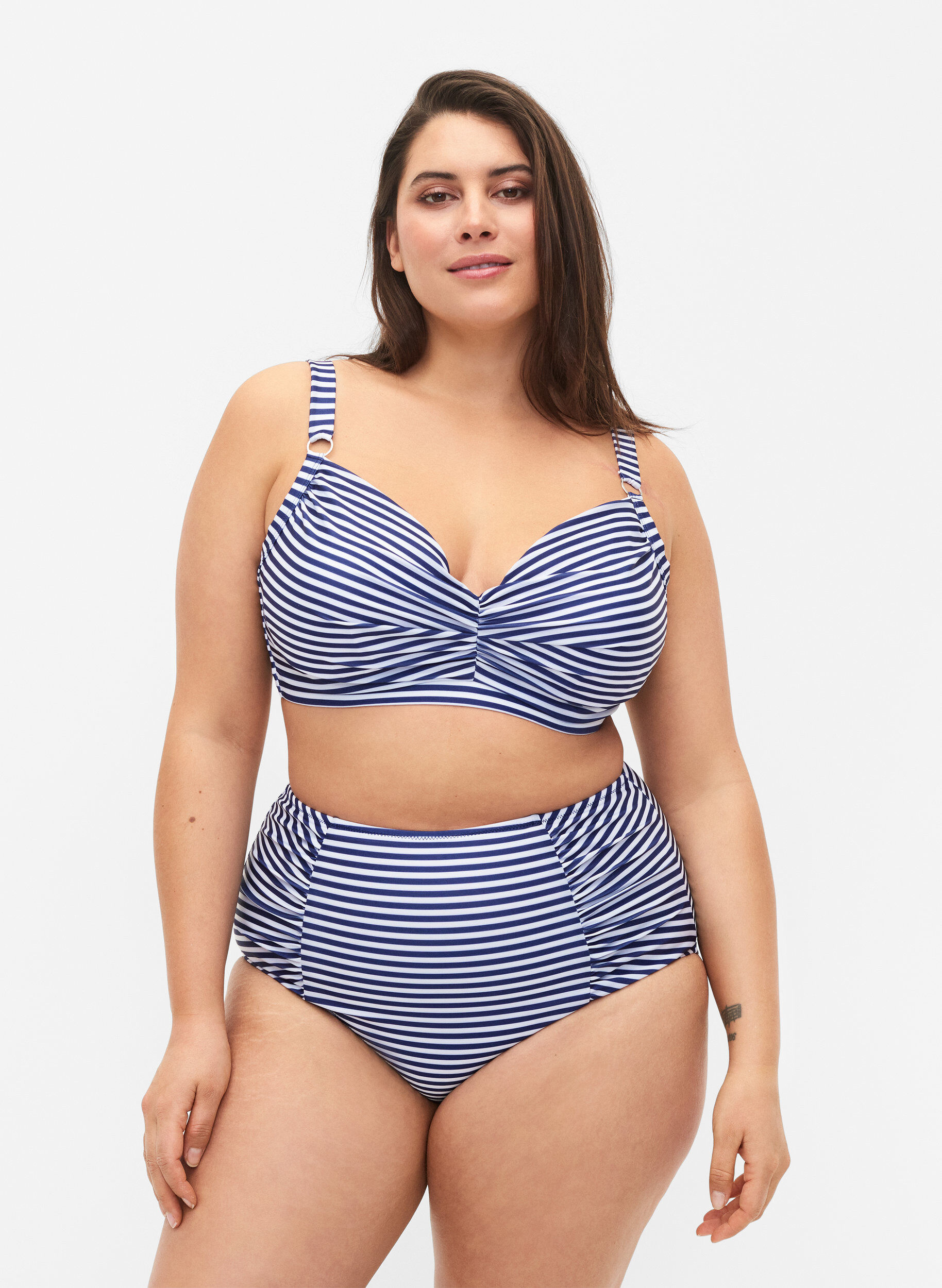 Striped bikini bottom with high waist, Blue, Model