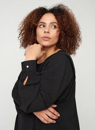 Long-sleeved blouse with a round neck, Black, Model image number 2