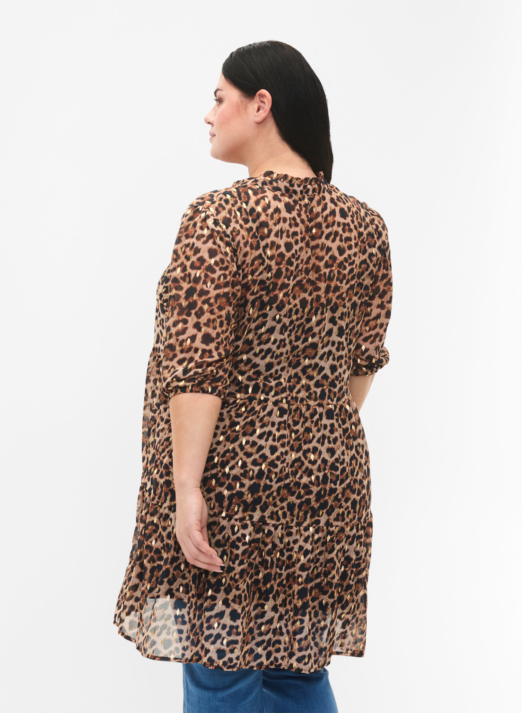 Zizzifashion Tunic with leo print and lurex, Leopard AOP, Model image number 1
