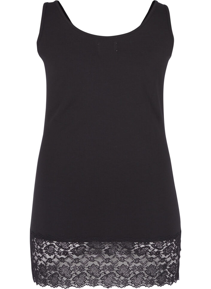 Long cotton top with lace trim , Black, Packshot image number 1