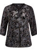 Mesh blouse with velour roses and 3/4 sleeves, Black, Packshot image number 0