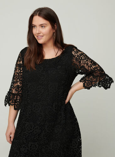 Lace dress with 3/4 length sleeves, Black, Model image number 1