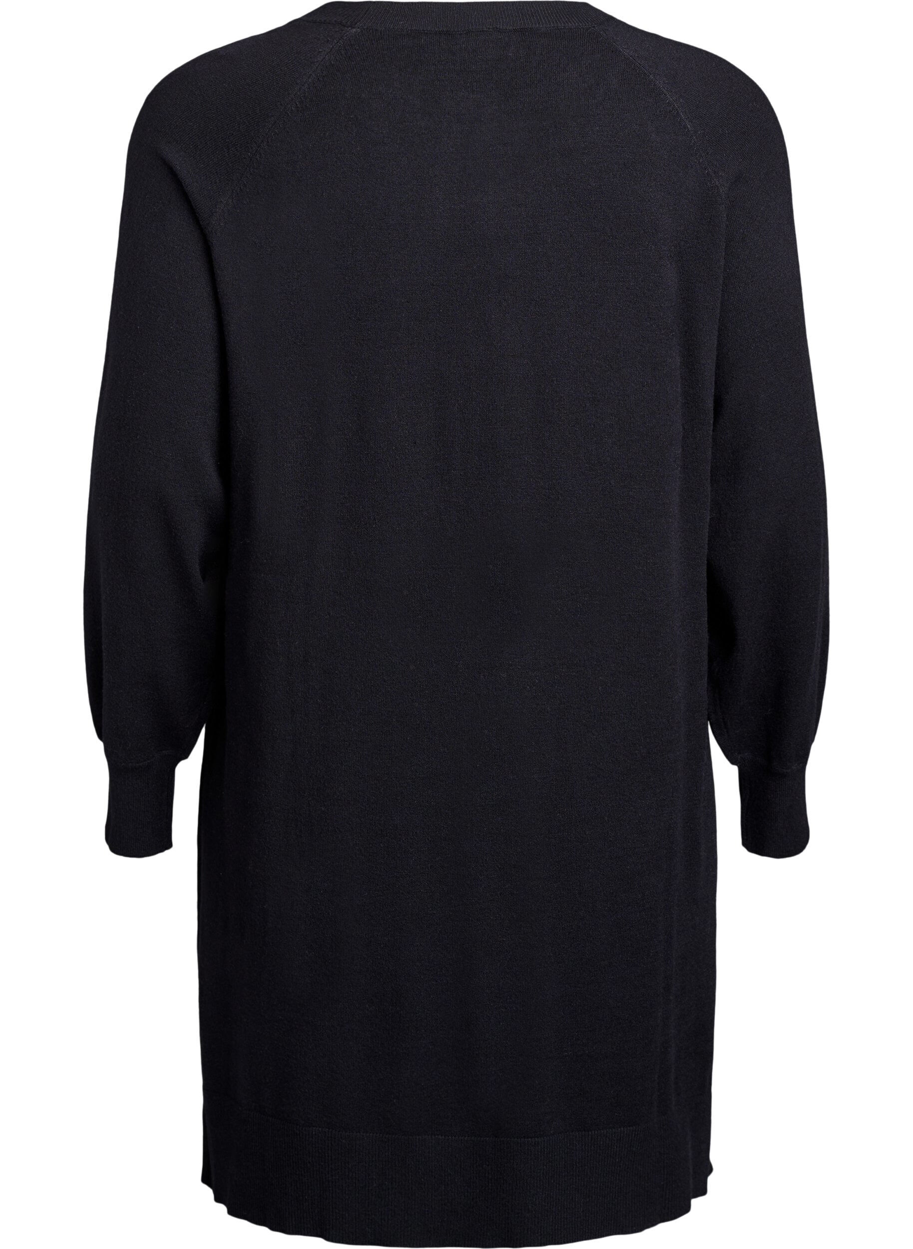 Zizzifashion Short knitted dress with raglan sleeves and a centre seam, Black, Packshot image number 1