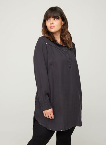 Lyocell tunic with studs, Black, Model image number 0