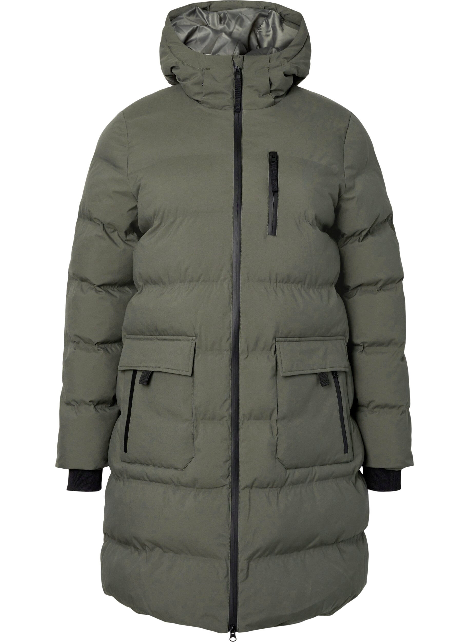Zizzifashion Puffer coat with hood and pockets, Green, Packshot image number 0