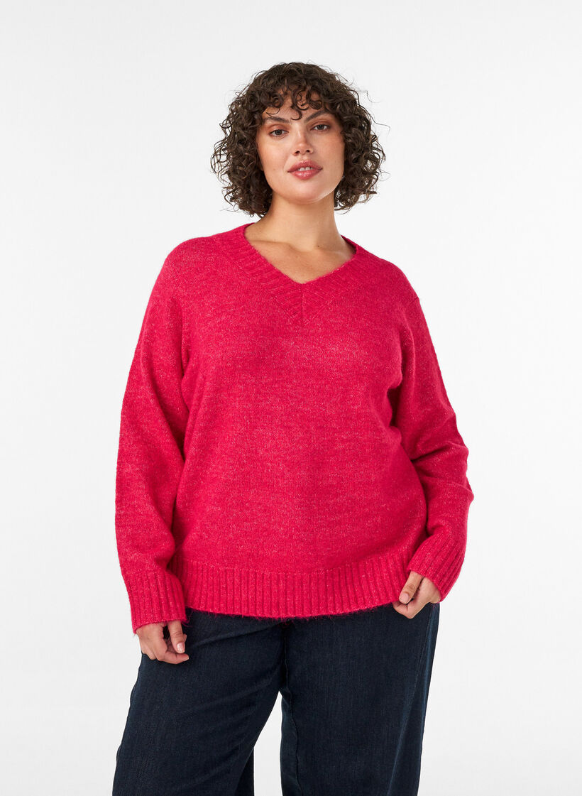 V-neck jumper, Pink, Model image number 0
