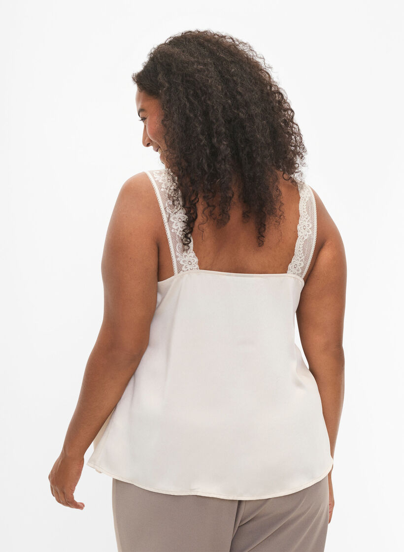 FLASH - Top with v-neck and lace edge, Fog, Model image number 1