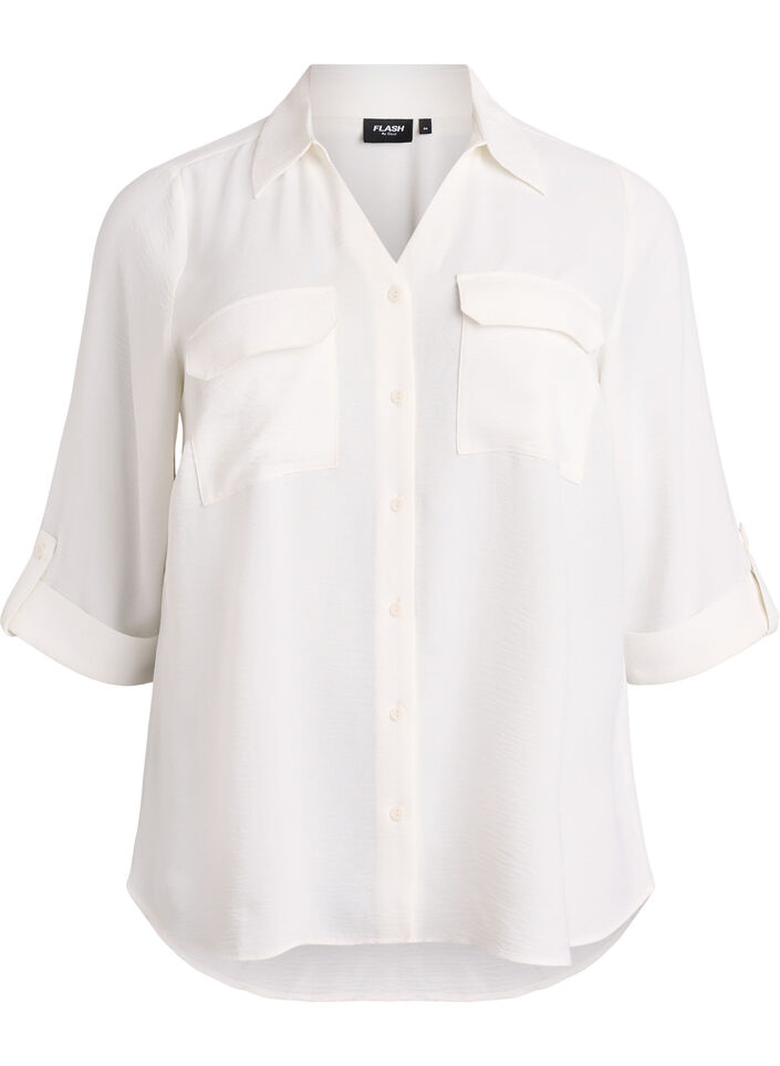 Shirt with chest pockets and 3/4 sleeves, Vanilla, Packshot image number 0