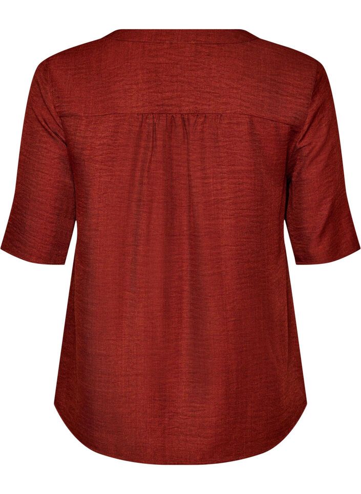 V-neck shirt blouse with short sleeves, Red, Packshot image number 1