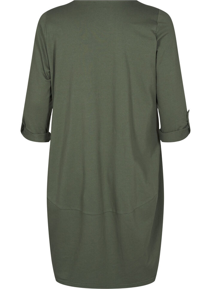 Balloon dress in cotton with pockets, Green, Packshot image number 1