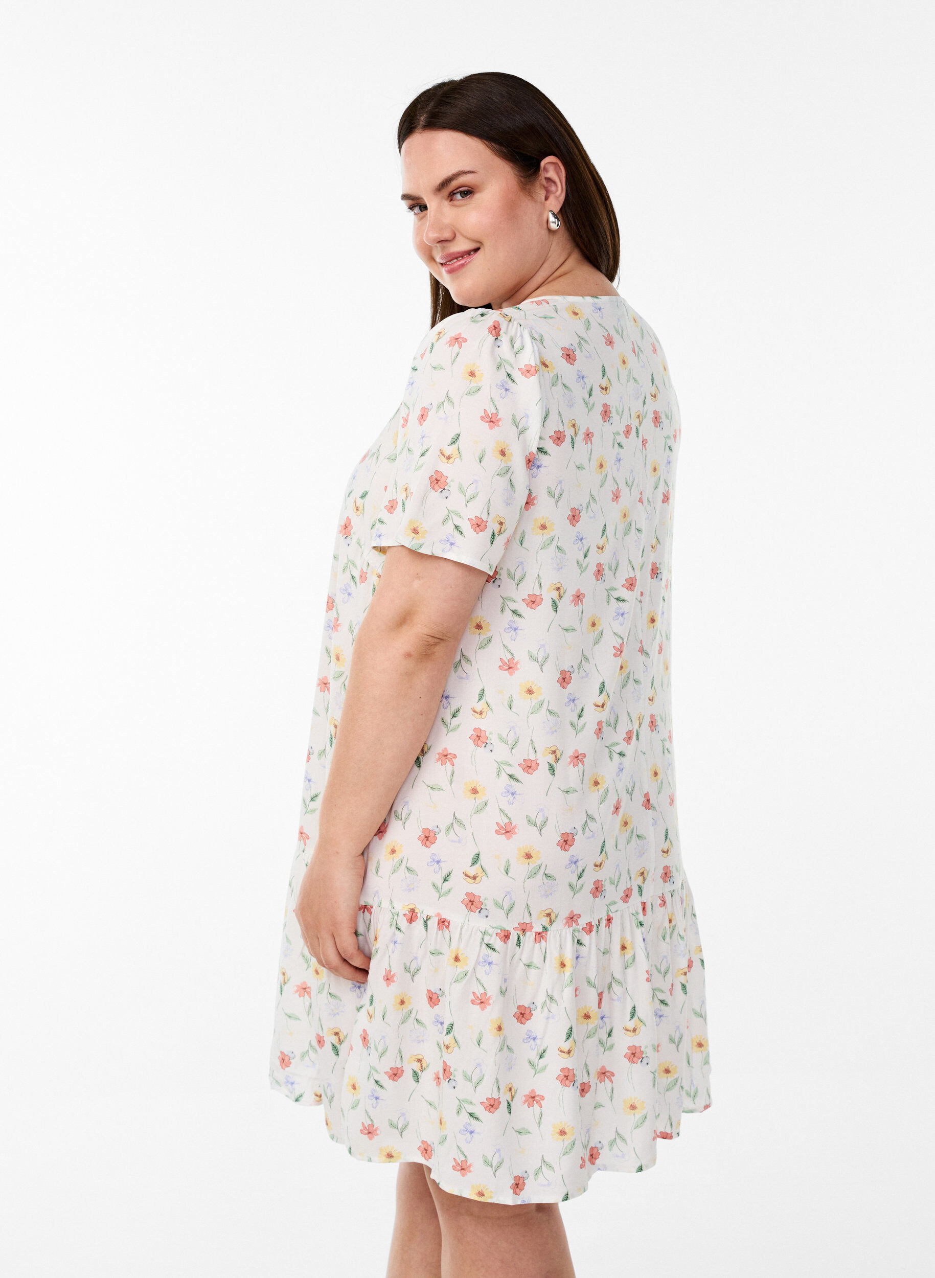 Zizzifashion Dress in viscose with cutline, White, Model image number 2