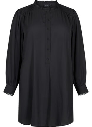 Tunic with ruffle collar and long sleeves, Black, Packshot image number 0