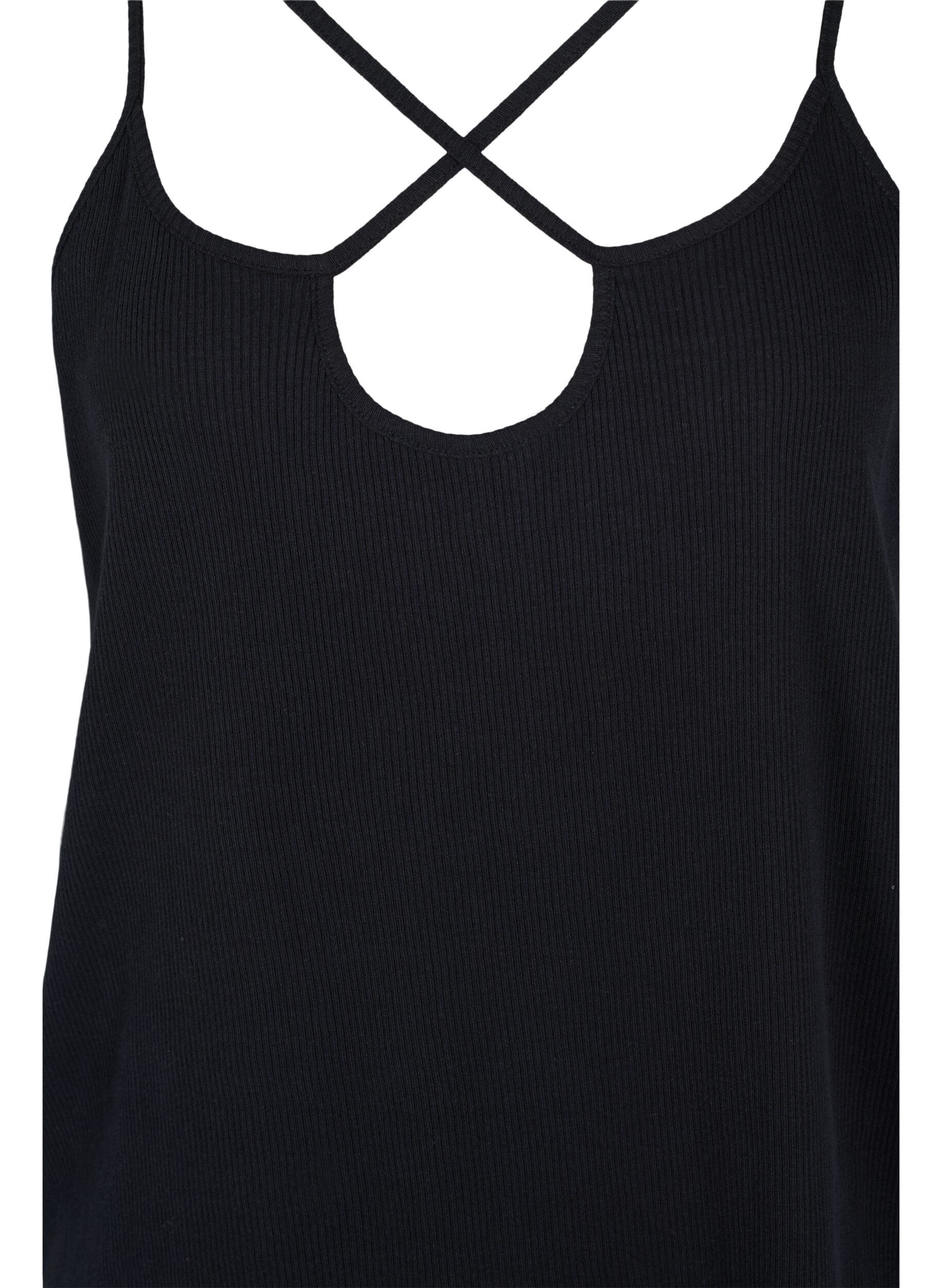 Zizzifashion Organic cotton rib top with cross detail, Black, Packshot image number 2