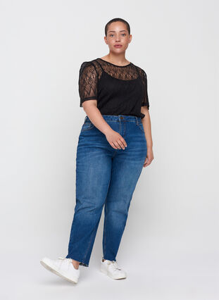 Lace blouse with short sleeves, Black, Model image number 2