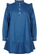 Denim dress with ruffles and A-cut, Blue Denim, Packshot image number 0