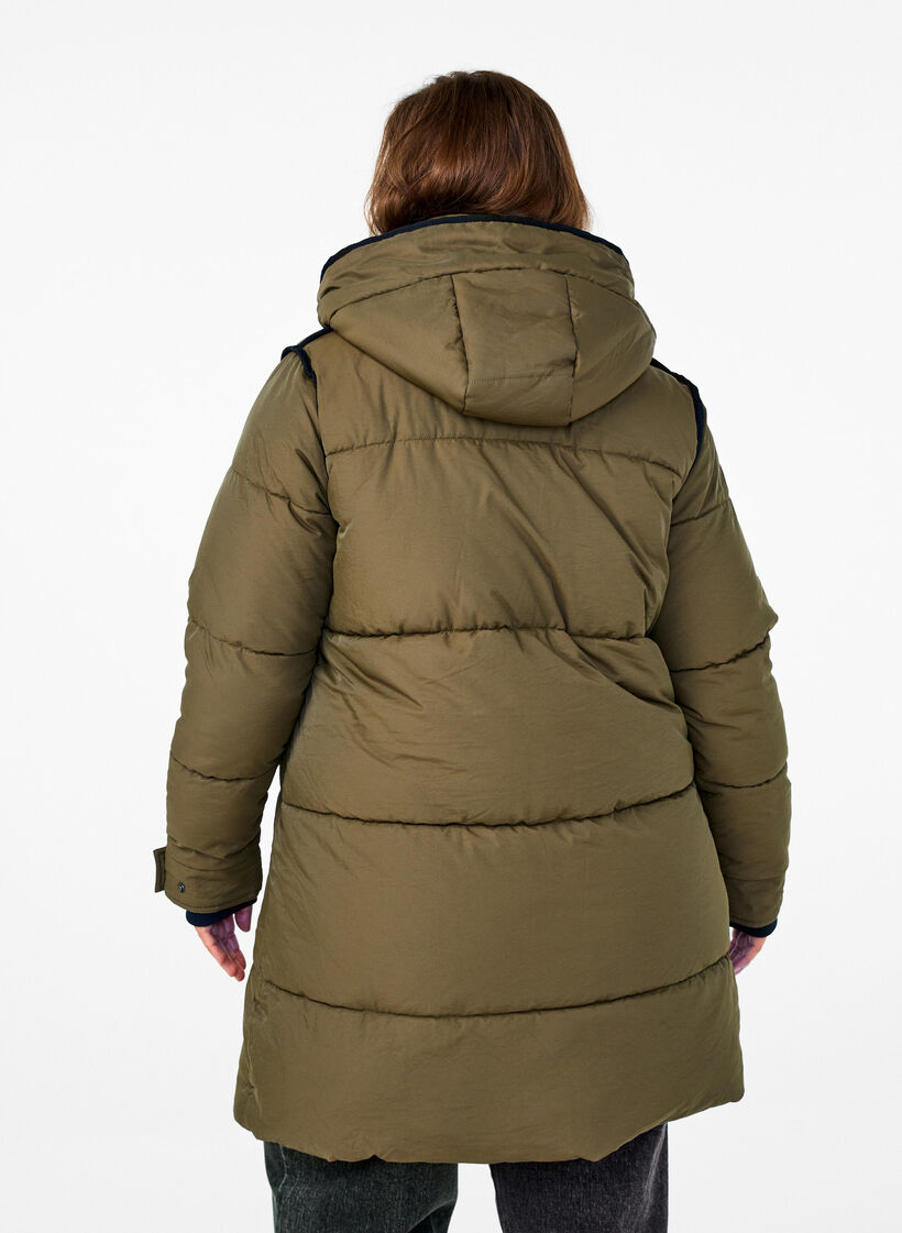 Puffer jacket with hood and contrast detailing, Green, Model image number 2