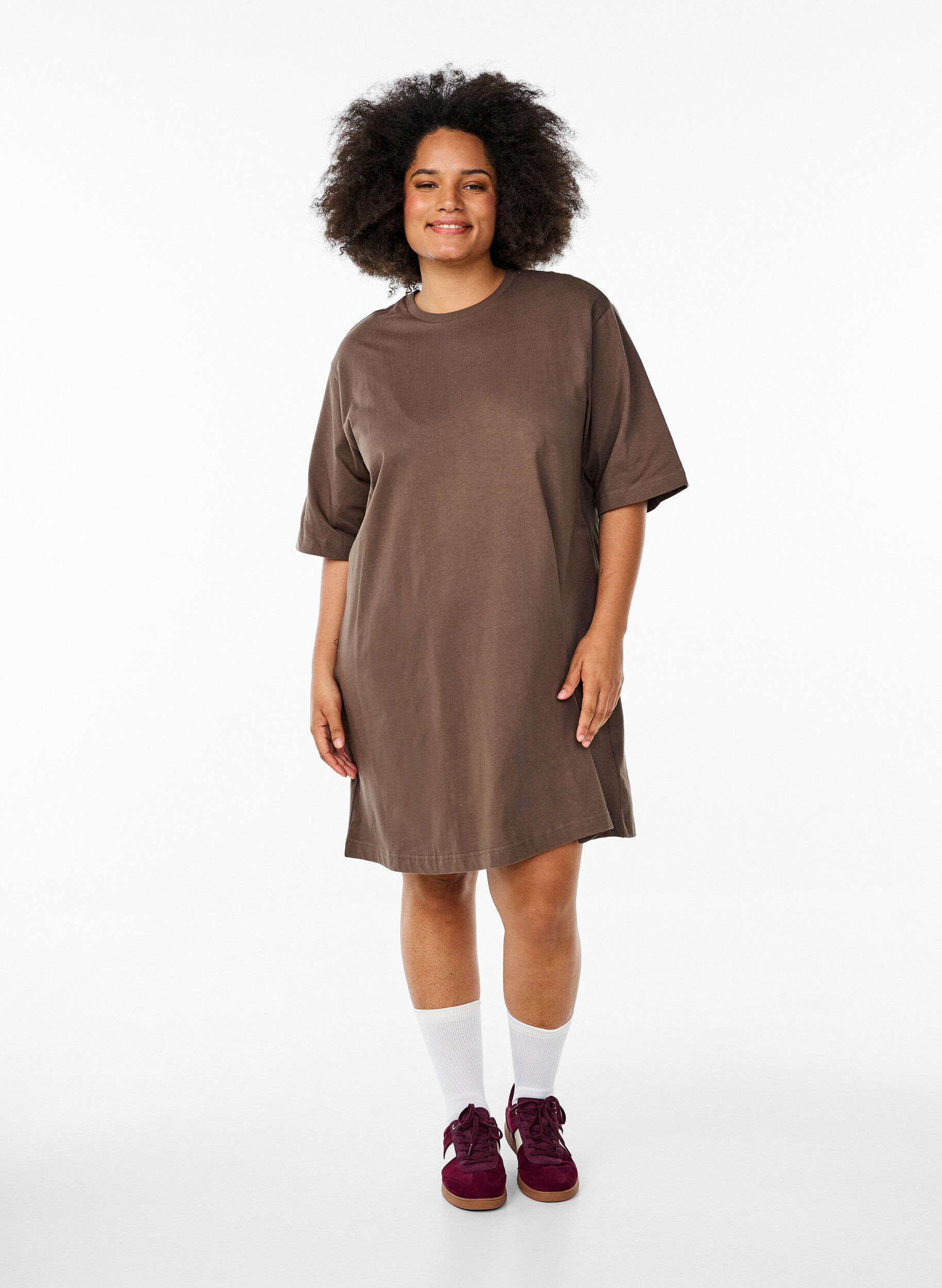 Zizzifashion Knee-length cotton T-shirt dress, Brown, Model image number 0