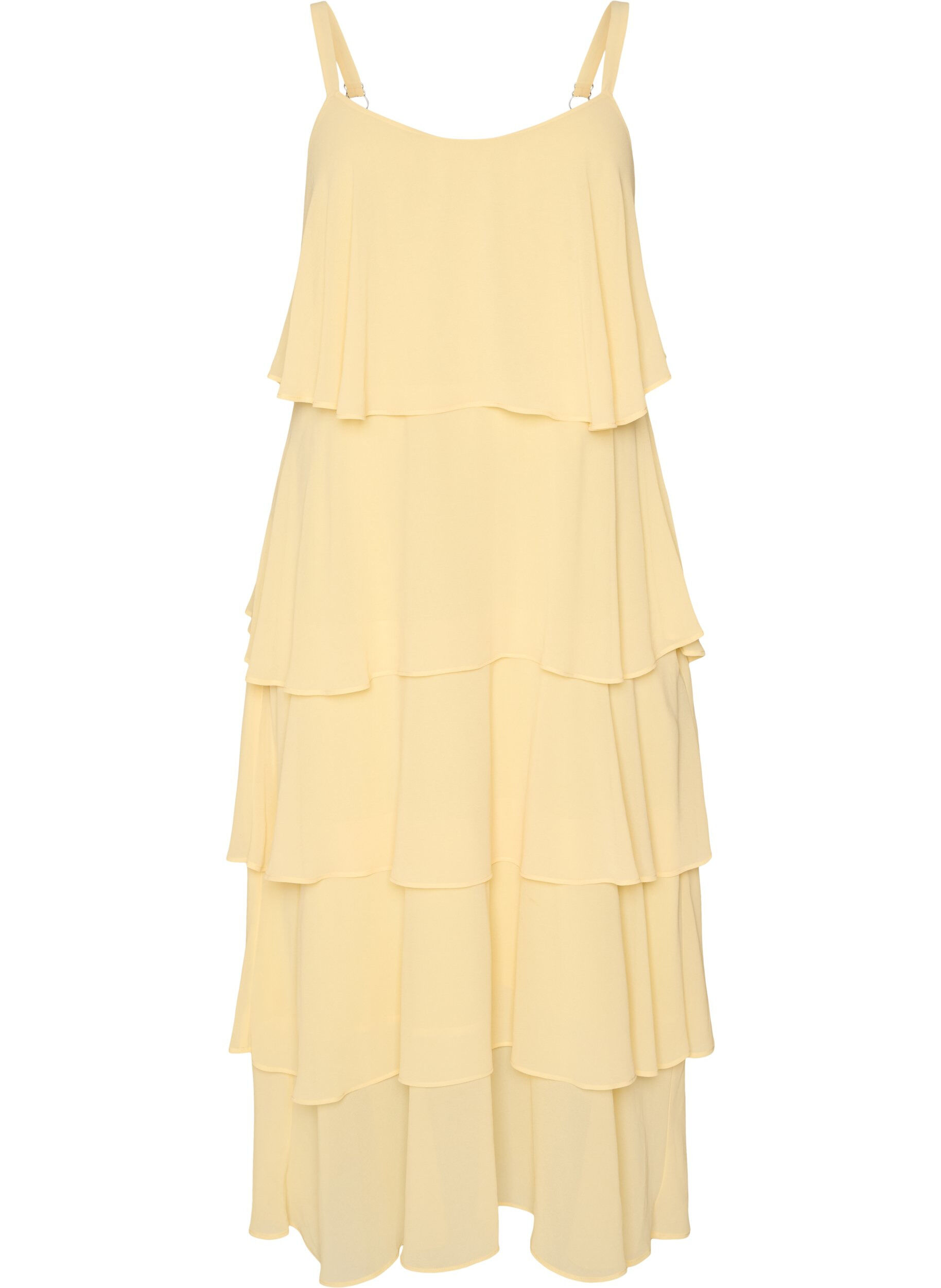 Zizzifashion Maxi dress with ruffle layers and detachable cape, Yellow, Packshot image number 3