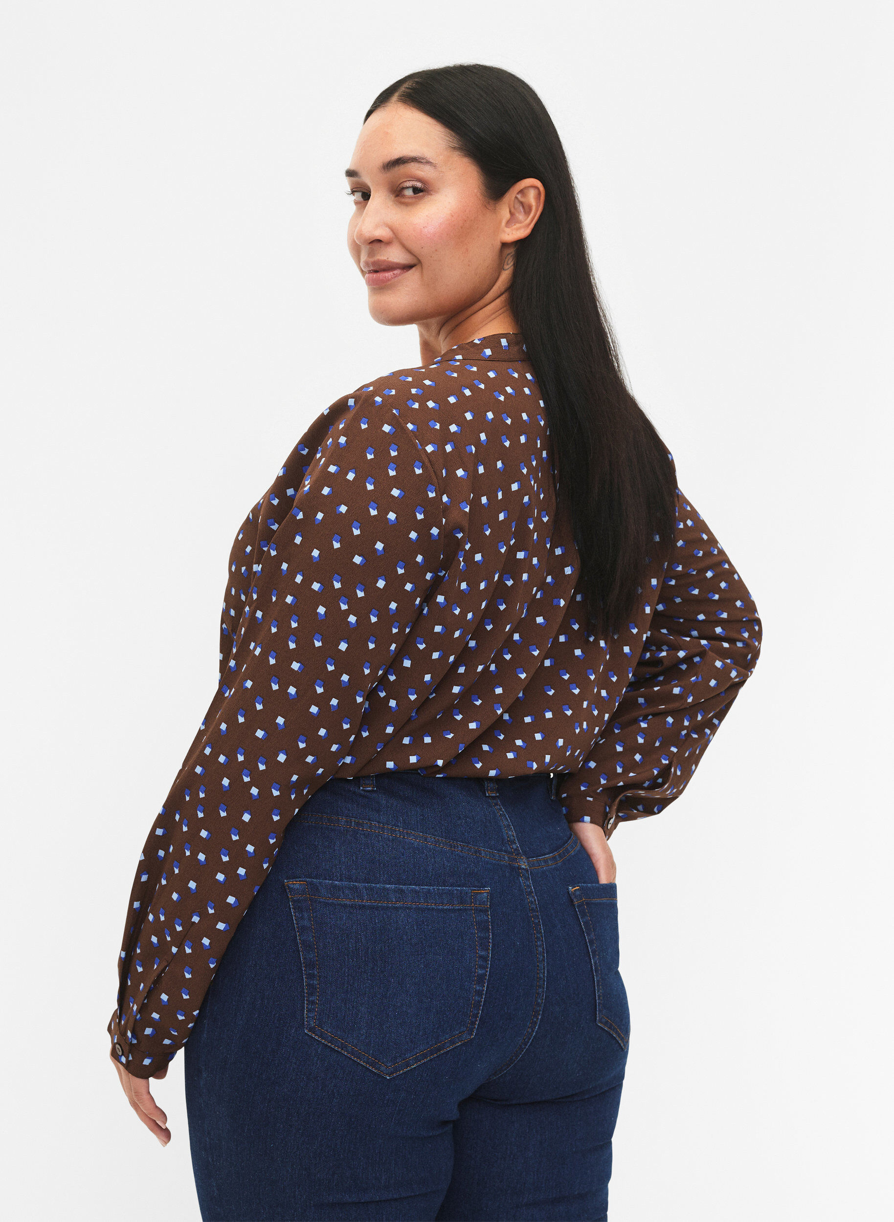 Zizzifashion FLASH - Long sleeve blouse with print, Chicory Coffee AOP, Model image number 1