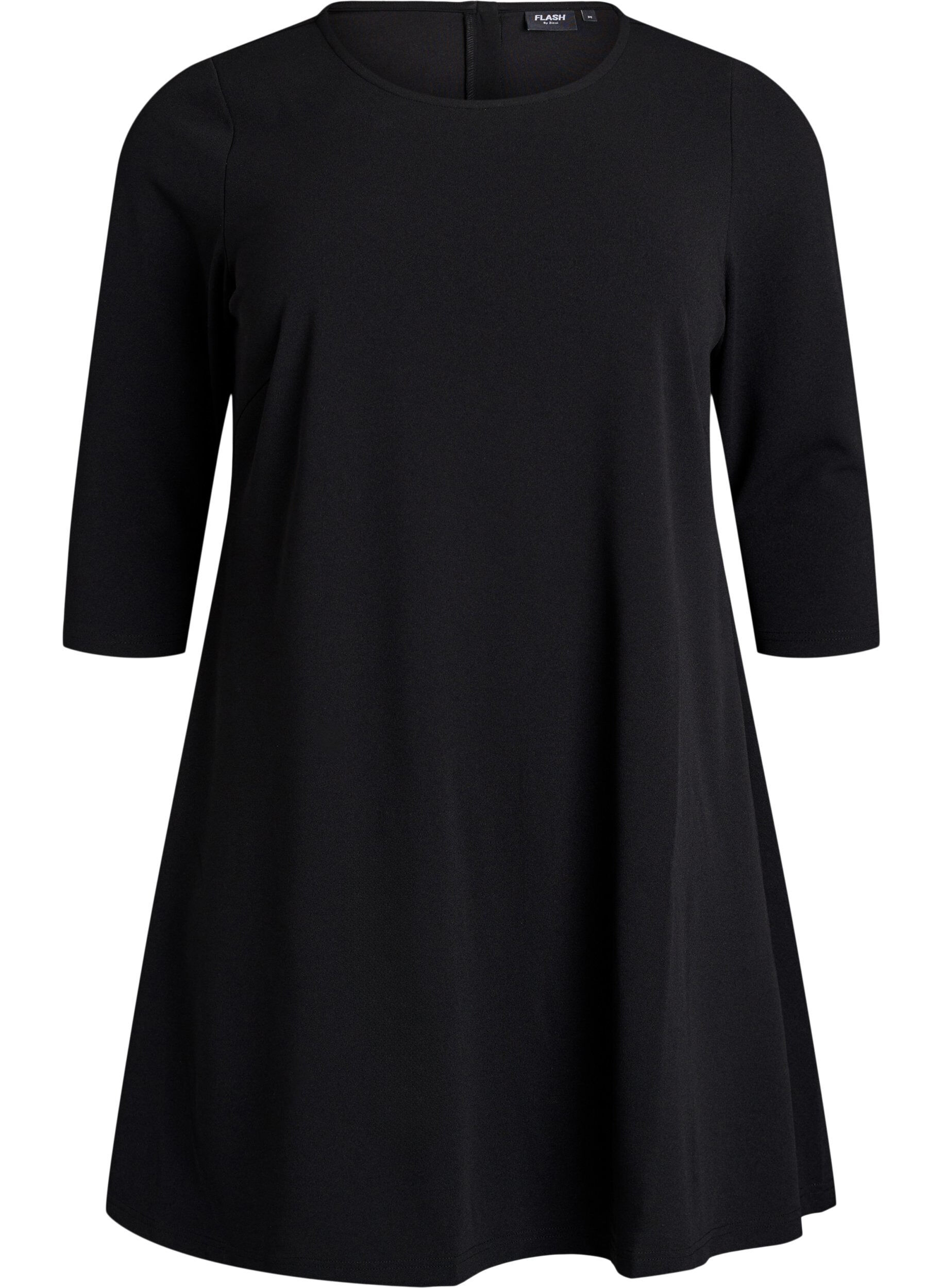 ZizzifashionShort A-line dress with 3/4 sleeves, Black, Packshot image number 0