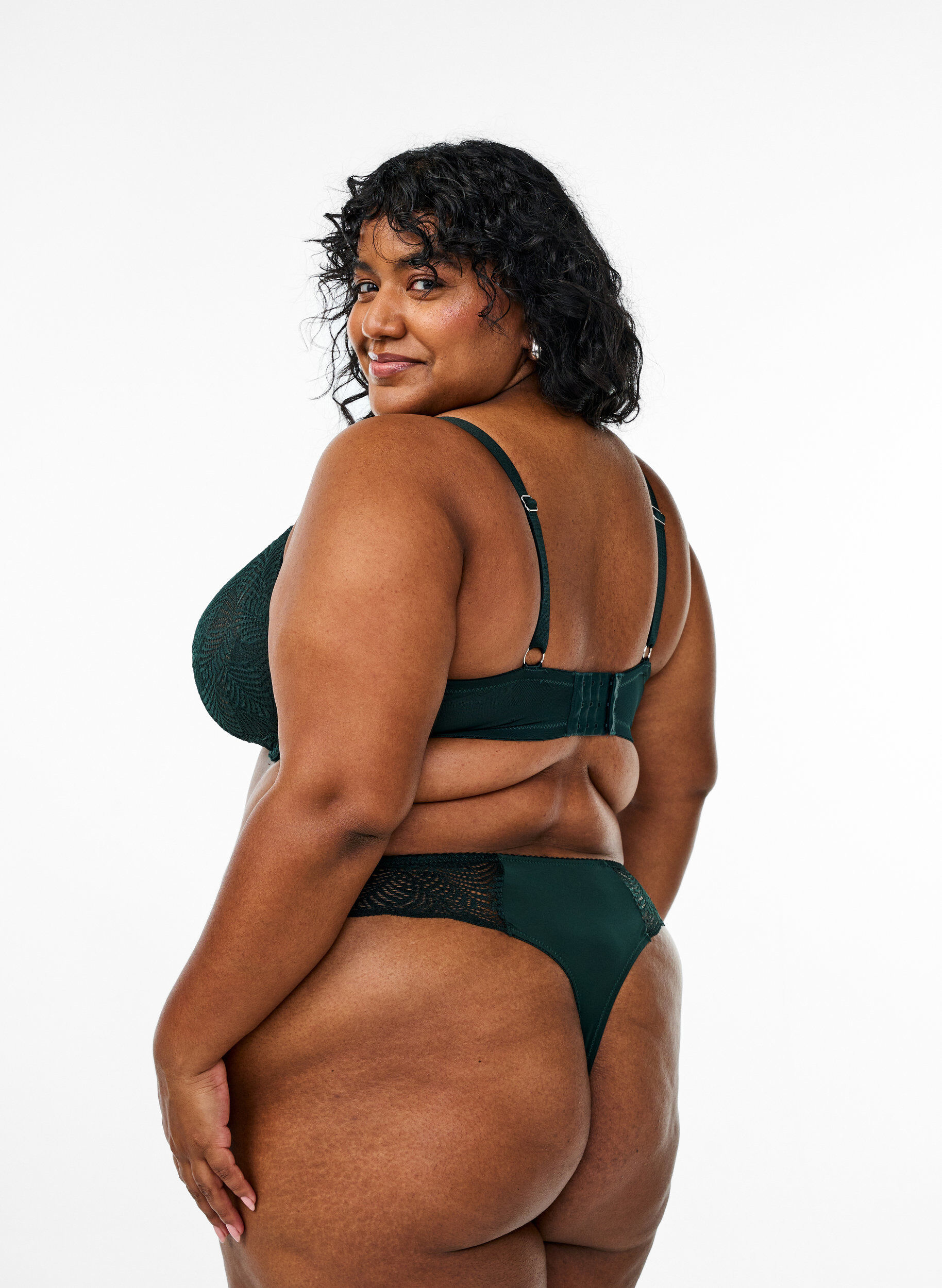 Zizzifashion Microfibre thong with lace details, Green, Model image number 1