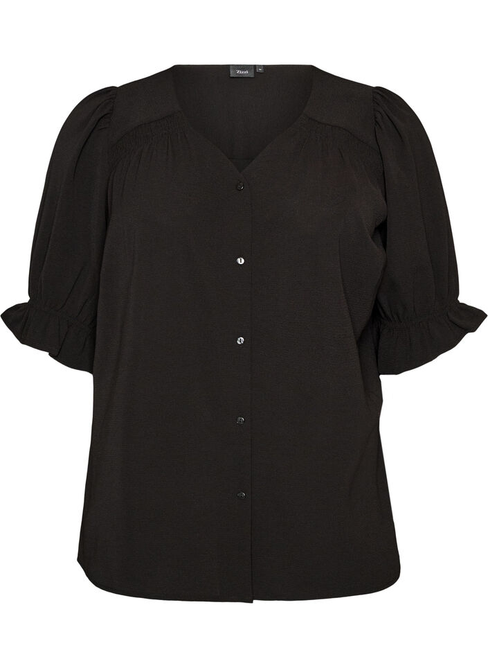 Shirt blouse with 1/2 sleeves, Black, Packshot image number 0