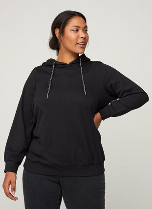 Hooded cotton sweatshirt, Black, Model image number 0