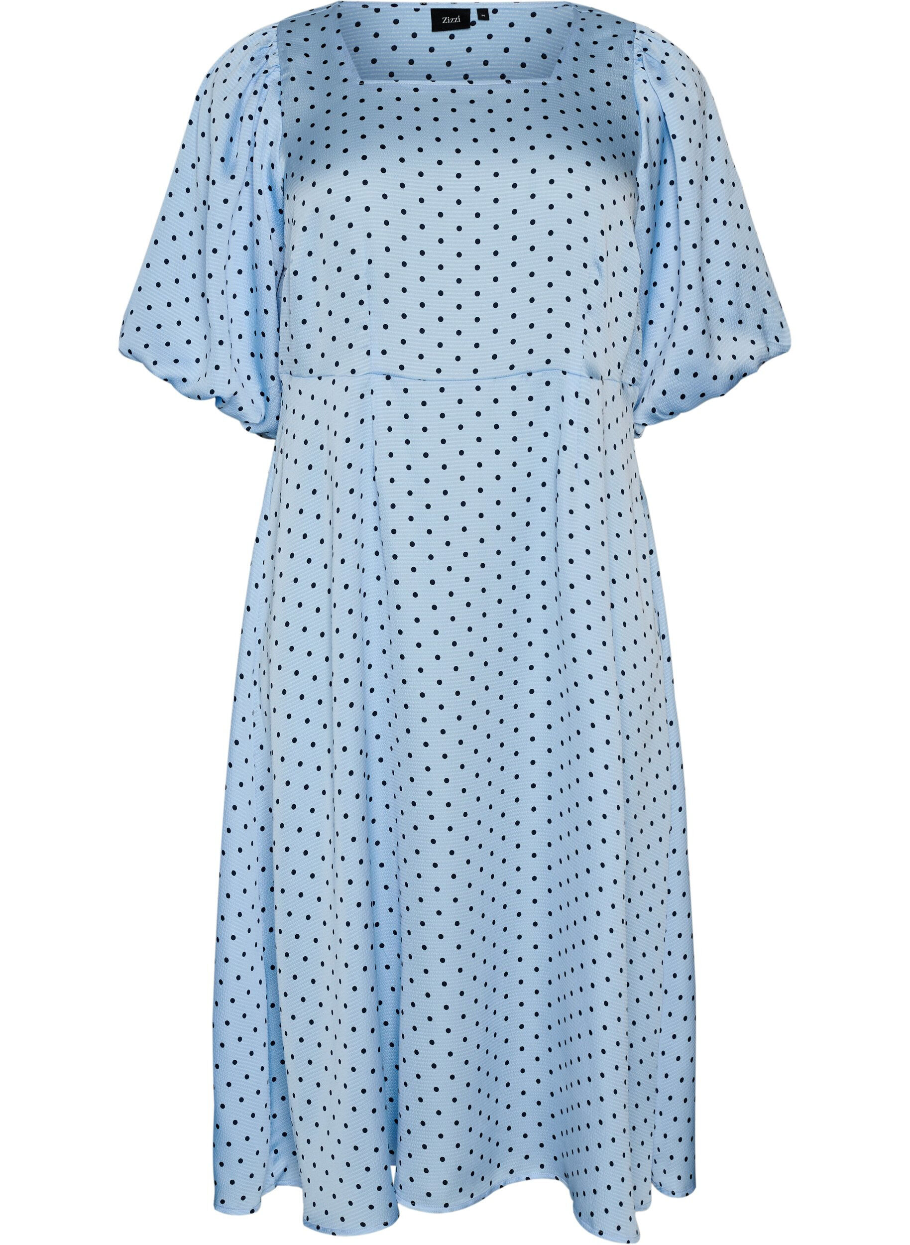 Polka dot midi dress with square neckline