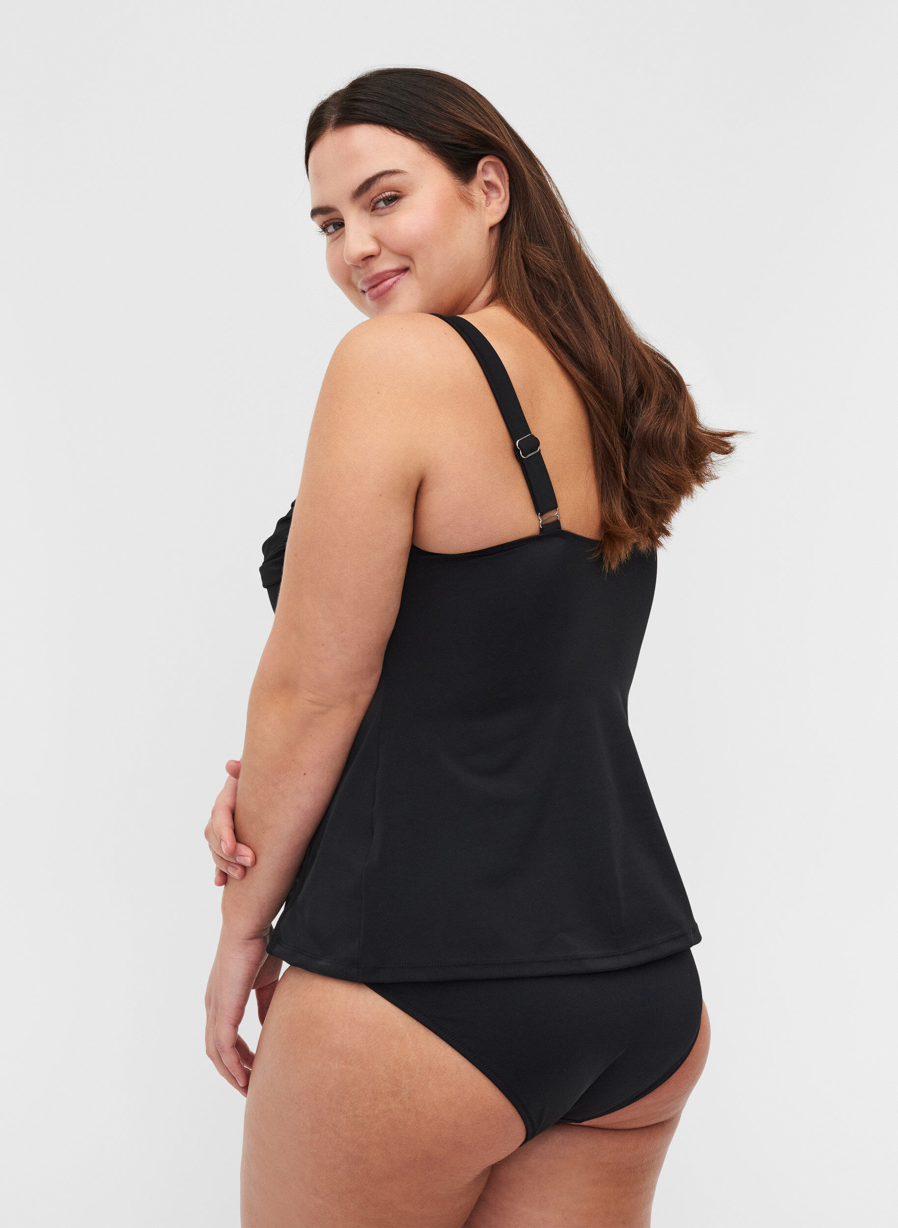 Zizzifashion Tankini with a drape front, Black, Model image number 2