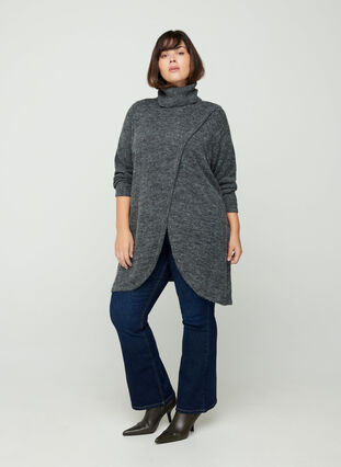 Marled knitted poncho with a roll neck, Dark Grey Melange, Model image number 2