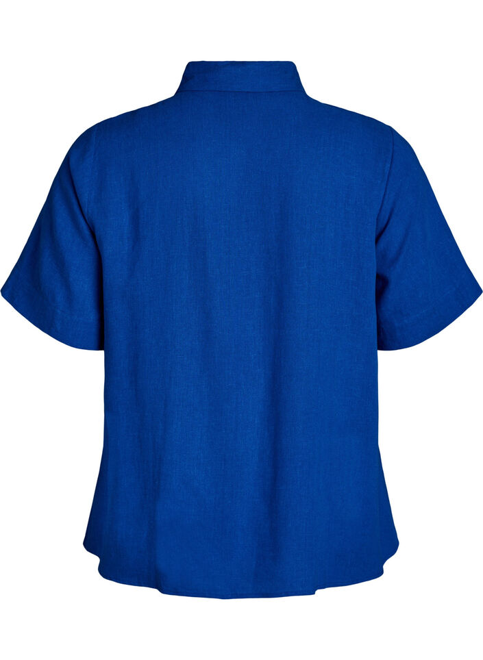 Short-sleeved shirt in linen and viscose, Blue, Packshot image number 1
