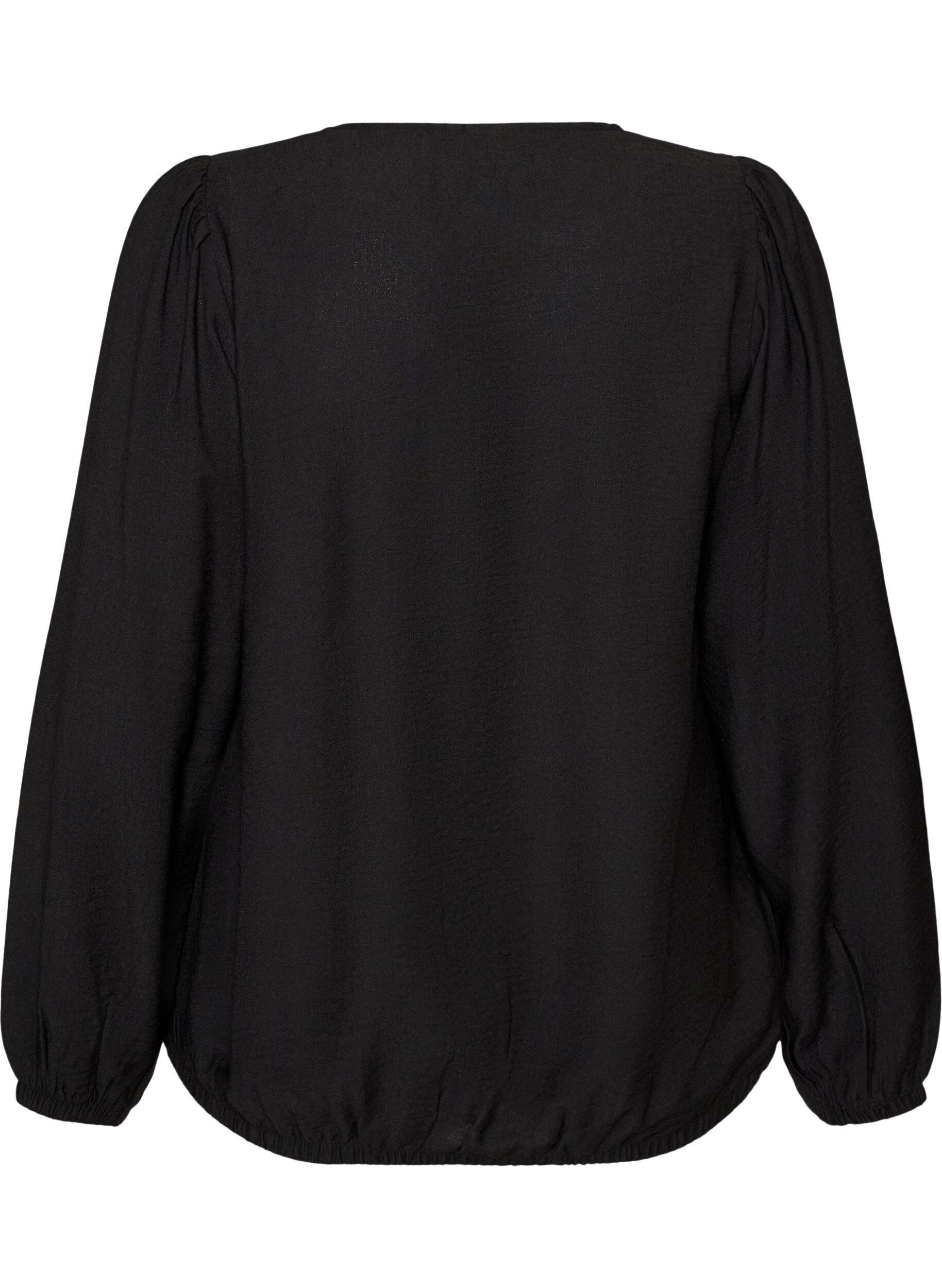 ZizzifashionViscose blouse with V-neck and balloon silhouette, Black, Packshot image number 1