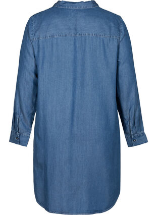 Long-sleeved lyocell tunic, Mid blue denim, Packshot image number 1