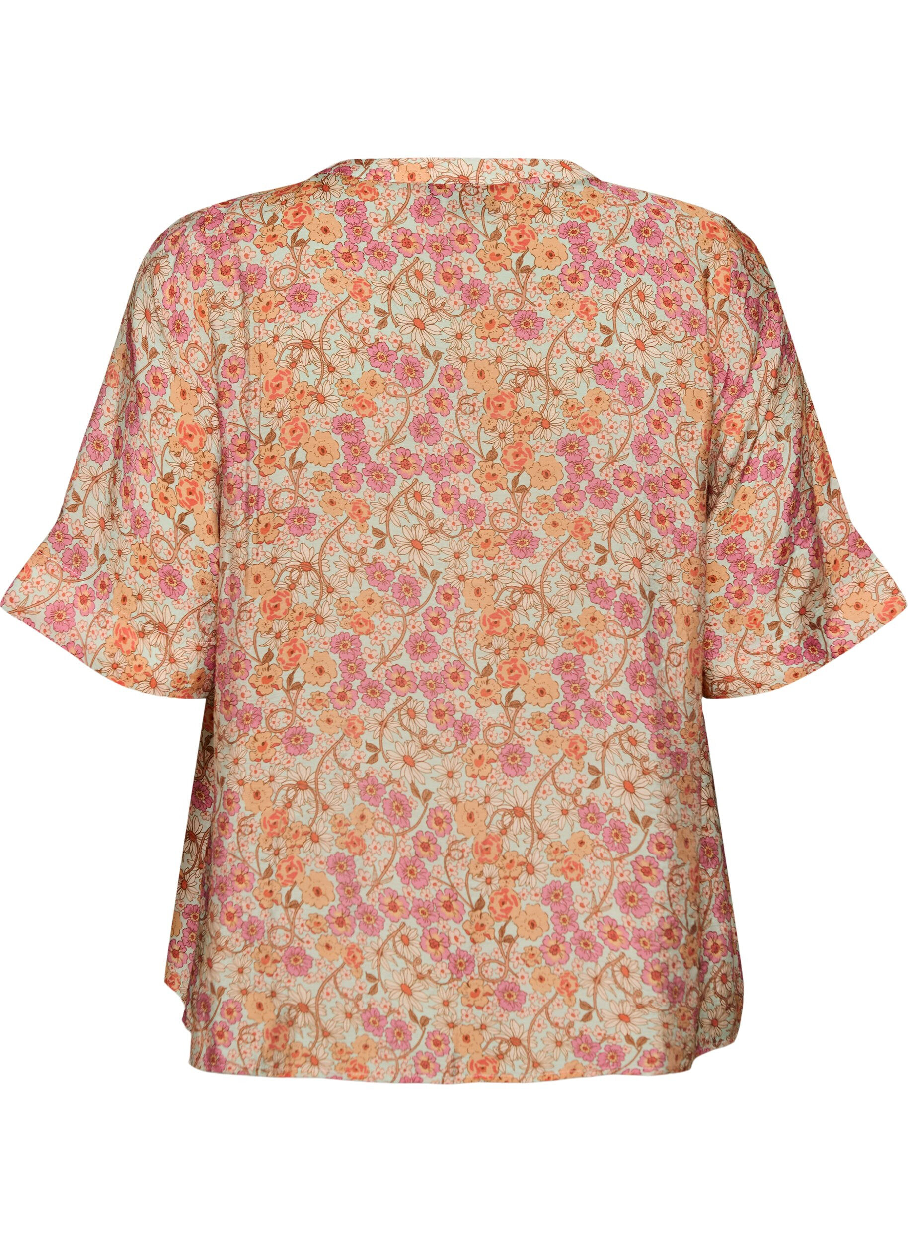 Zizzifashion Floral print viscose blouse, Orange, Packshot image number 1