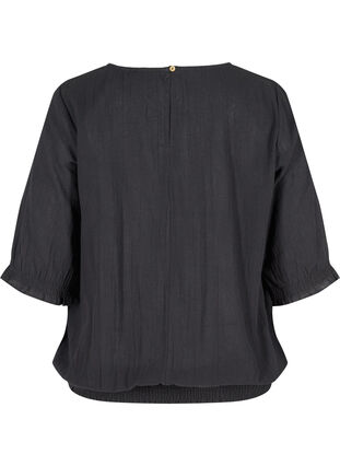 Short-sleeved cotton blouse with smock, Black, Packshot image number 1