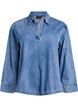 Loose denim blouse with collar and V-neck, Light Blue, Packshot image number 0