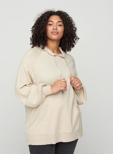 Melange knit hoodie with pocket, Pumice Stone Mel., Model image number 0