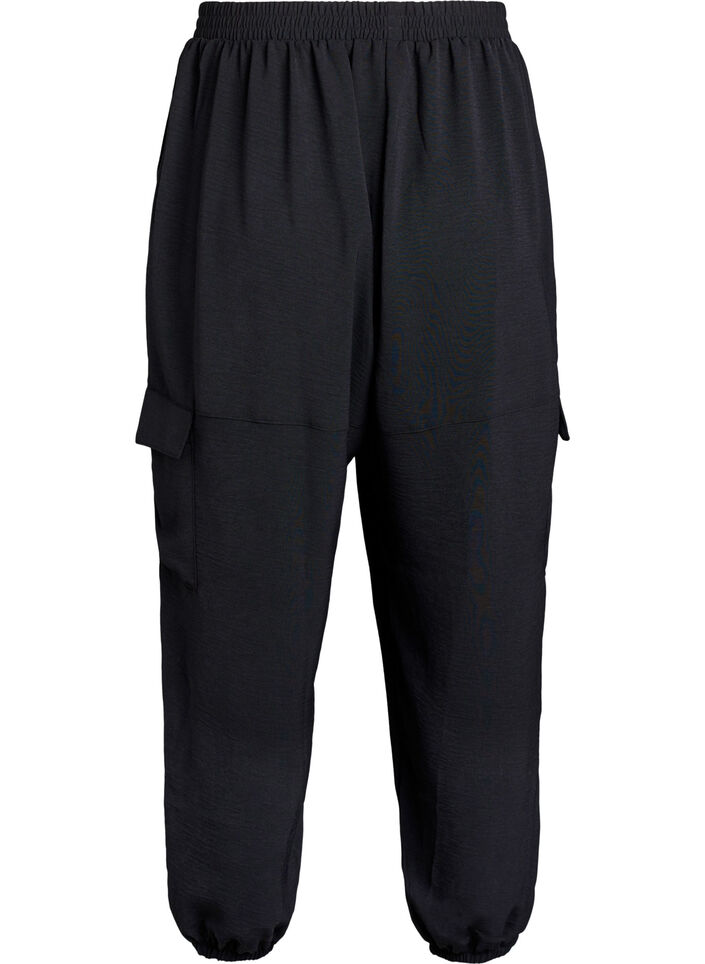 Harem trousers with cargo pockets and elasticated waist, Black, Packshot image number 1