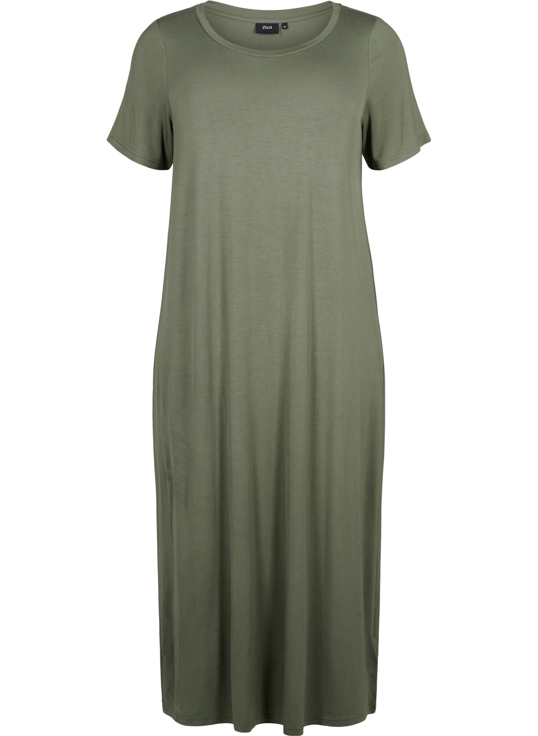 Zizzifashion Viscose midi dress with short sleeves, Thyme, Packshot image number 0