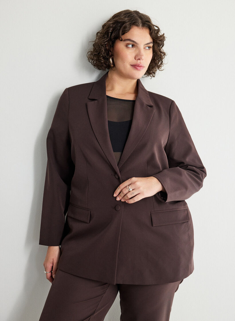 Classic blazer with button fastening, Brown, Model image number 0