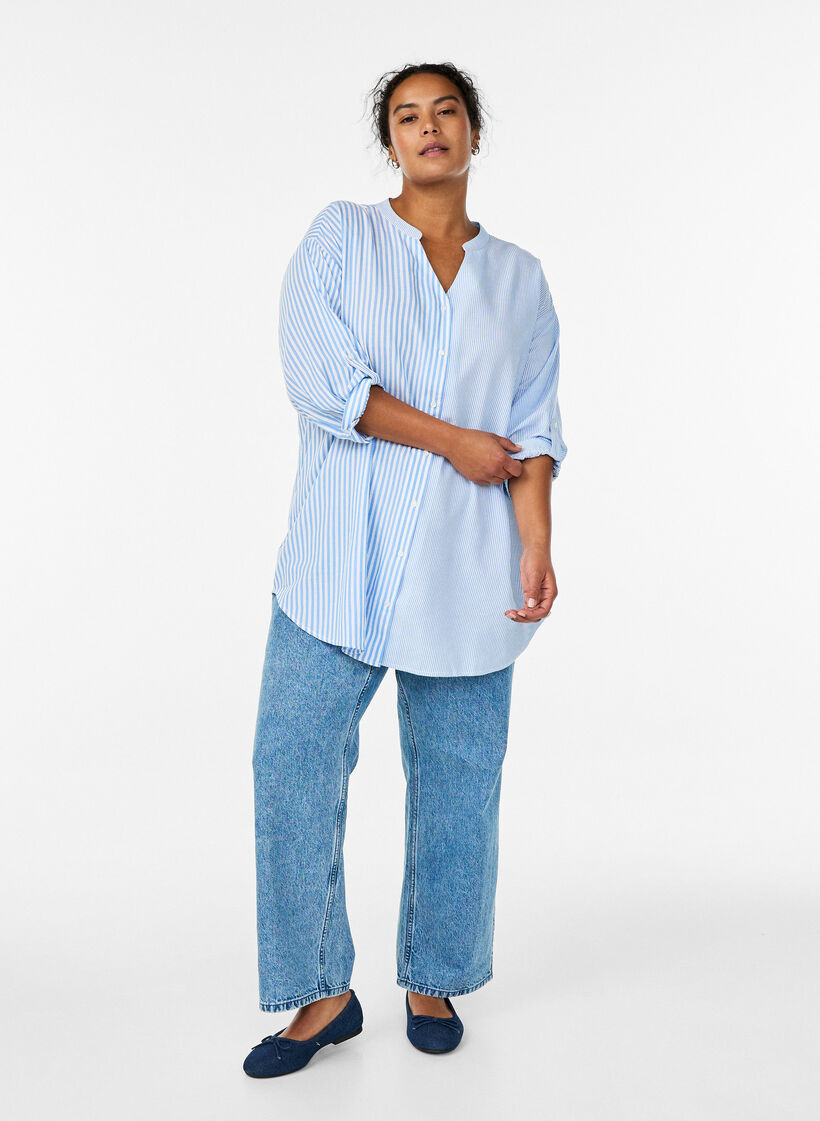 Checked tunic with 3/4 sleeves, Blue, Model image number 1