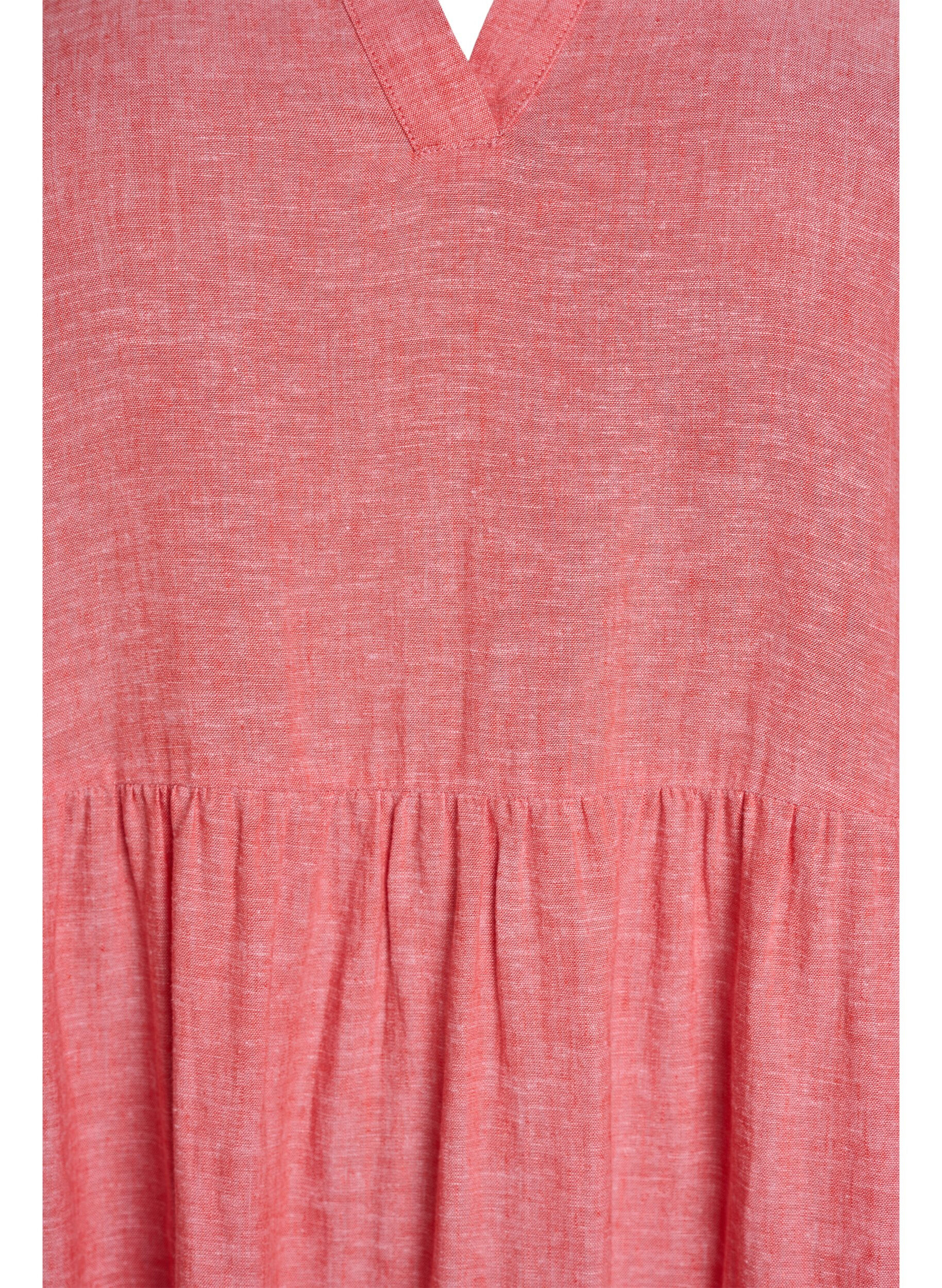Zizzifashion Knee-length A-line dress in linen and viscose, Coral, Packshot image number 2