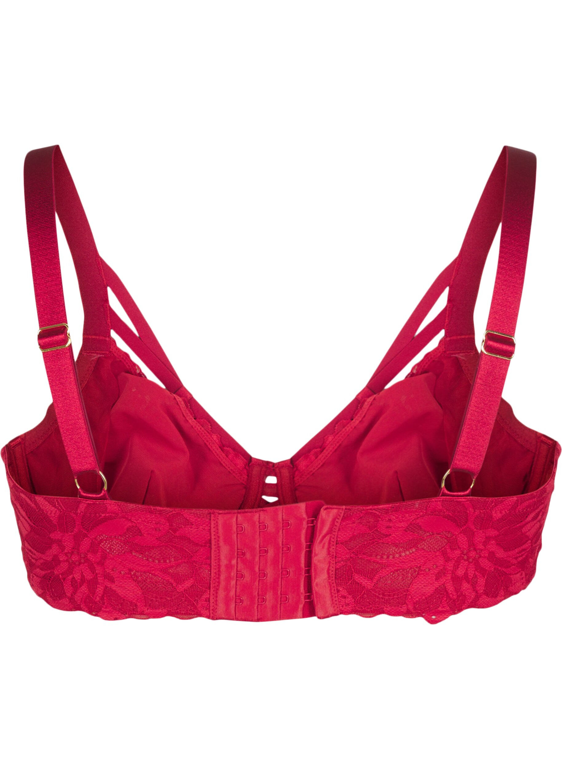 Zizzifashion Full coverage lace bra with string details, Rhythmic Red, Packshot image number 1