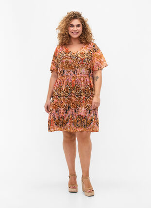Short dress with v-neck and print, Colorful Ethnic, Model image number 2